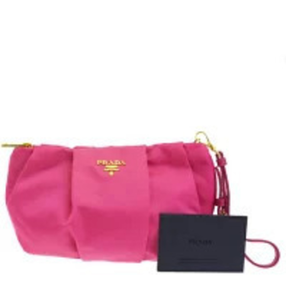 Prada Cosmetic Pouch Clutch Makeup Bag Pink Leather